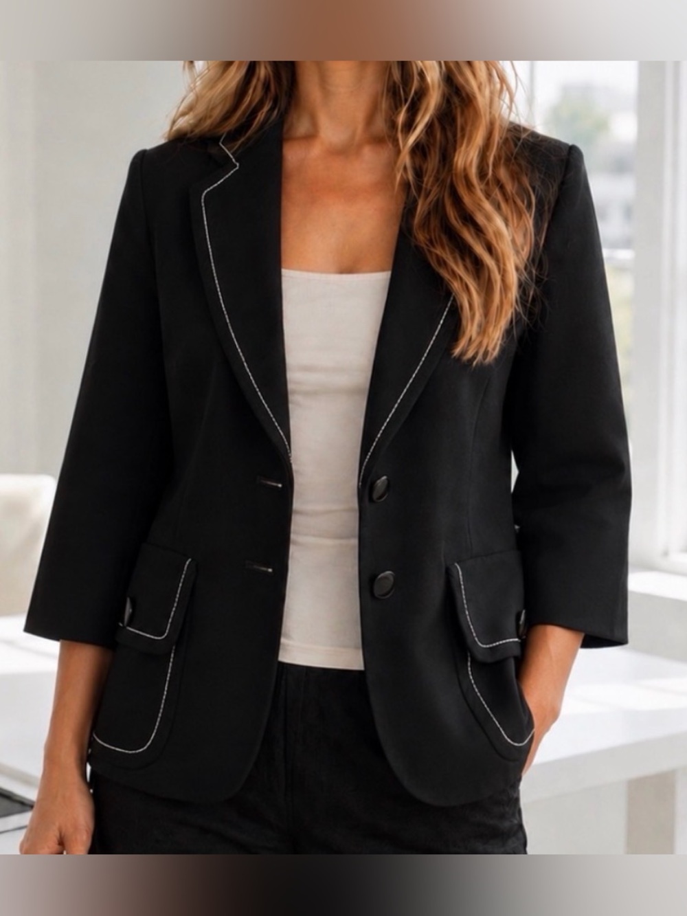 LADIES BANANA REPUBLIC VINTAGE BLACK 3/4 SLEEVE WOOL BLAZER SUIT JACKET - SIZE 4